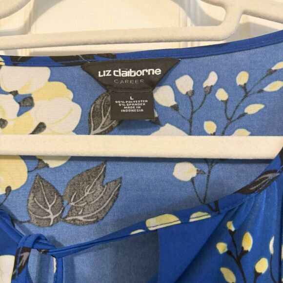 Liz Claiborne Blue Floral Sleeveless Blouse – Size Large, EUC, Career Chic Light - Picture 4 of 4